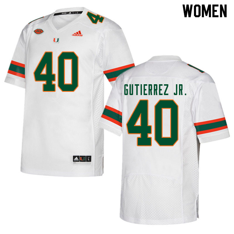 Women #40 Luis Gutierrez Jr. Miami Hurricanes College Football Jerseys Sale-White - Click Image to Close